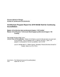 Architecture Program Report for 2016 NAAB Visit for Continuing Accreditation