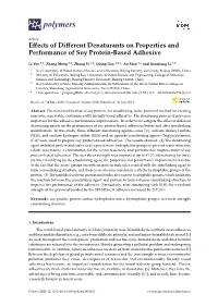 Effects of Different Denaturants on Properties and Performance of Soy Protein-Based Adhesive