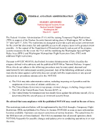 FAA) Will Be Issuing Temporary Flight Restrictions (TFR) in Support of the Nuclear Security Summit Taking Place in Washington, DC on March 31St and April 1St, 2016