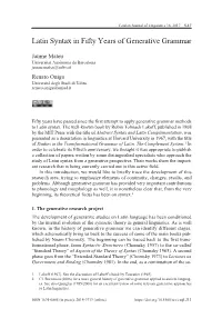 Latin Syntax in Fifty Years of Generative Grammar