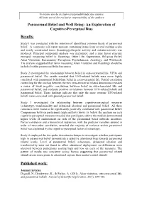 Paranormal Belief and Well Being: an Exploration of Cognitive-Perceptual Bias