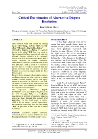 Critical Examination of Alternative Dispute Resolution