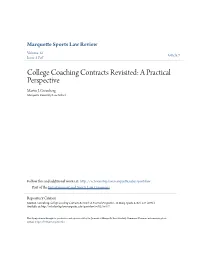 College Coaching Contracts Revisited: a Practical Perspective Martin J