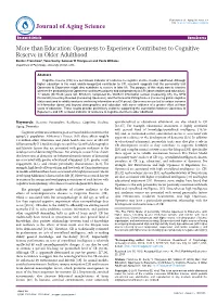 Openness to Experience Contributes to Cognitive Reserve in Older