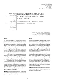 Regional Resilience: Structural Analysis, Entrepreneurship and Specialisation