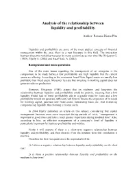 Analysis of the Relationship Between Liquidity and Profitability