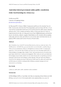 Australian Federal Government Online Public Consultation Trials: Local Learnings in E-Democracy