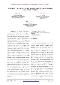 Durability Study on Light Weight Bricks Using Perlite and Lime Material