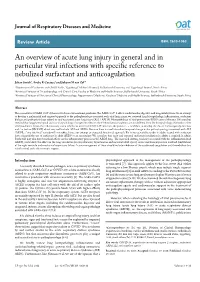 An Overview of Acute Lung Injury in General and in Particular Viral