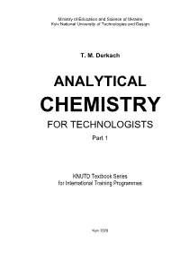 ANALYTICAL CHEMISTRY for TECHNOLOGISTS Part 1