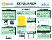 BREAKTHROUGH LISTEN Searching for Signatures of Technology
