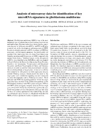 Analysis of Microarray Data for Identification of Key Microrna Signatures in Glioblastoma Multiforme