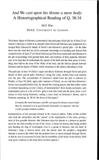 And We Cast Upon His Throne a Mere Body. a Historiographical Reading of Q