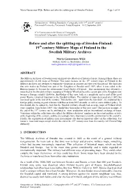 Before and After the Splitting-Up of Sweden-Finland: 19 Century Military