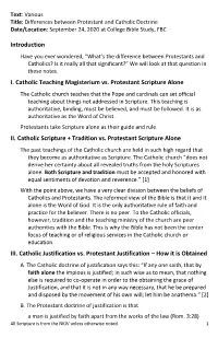 Introduction I. Catholic Teaching Magisterium Vs. Protestant Scripture