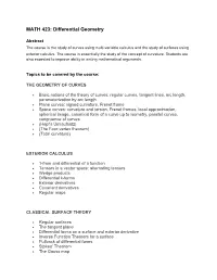 Math423 Obectives and Topics