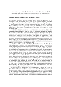 Transcript of a Presentation by Dr Adrian Greaves to the International Guild of Battlefield Guides at the Officers Mess, Woolwich on the 28Th November 2009