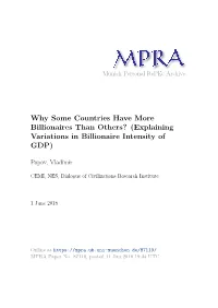 Why Some Countries Have More Billionaires Than Others? (Explaining Variations in Billionaire Intensity of GDP)