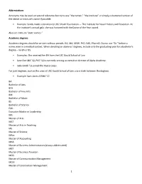 1 Abbreviations Acronyms May Be Used on Second Reference but Try to Use “The Center,” “The Institute” Or Simply a Shorte