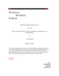 Employment Security in the Aftermath of the Break-Up of Rover Group