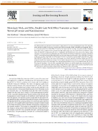Monolayer Mos2 and Wse2 Double Gate Field Effect Transistor As Super Nernst Ph Sensor and Nanobiosensor