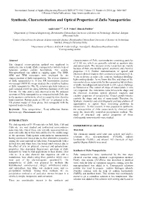 Synthesis, Characterization and Optical Properties of Znse Nanoparticles