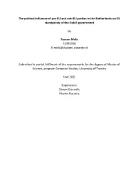 The Political Influence of Pro-EU and Anti-EU Parties in the Netherlands on EU Standpoints of the Dutch Government