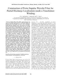Construction of Finite Impulse Wavelet Filter for Partial Discharge Localisation Inside a Transformer Winding