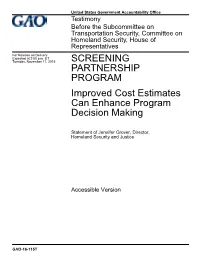 GAO-16-115T, SCREENING PARTNERSHIP PROGRAM: Subtitle
