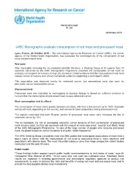IARC Monographs Evaluate Consumption of Red Meat and Processed Meat