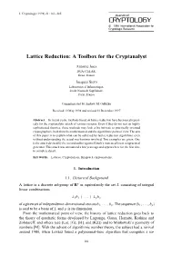 Lattice Reduction: a Toolbox for the Cryptanalyst