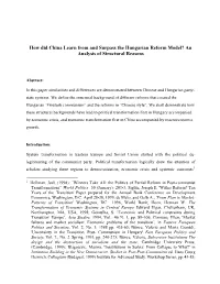 The Hungarian „Goulash Communism” and Reforms in „Chinese Style”