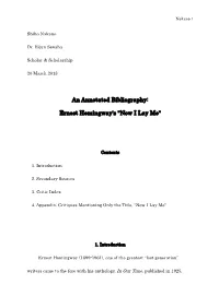 An Annotated Bibliography: Ernest Hemingway's "Now I Lay