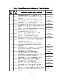 List of Selected Candidates for the Post of Junior Assistant Name And