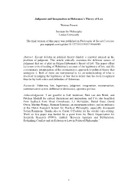 1 Judgment and Imagination in Habermas's Theory of Law Thomas Fossen Institute for Philosophy Leiden University the Final Ve