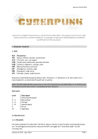 I. Character Creation