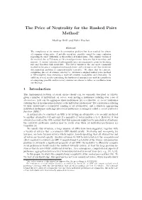The Price of Neutrality for the Ranked Pairs Method∗