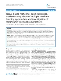 Tissue-Based Alzheimer Gene Expression Markers–Comparison Of