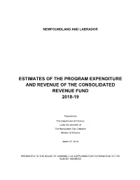 Estimates of the Program Expenditure and Revenue of the Consolidated Revenue Fund 2018-19