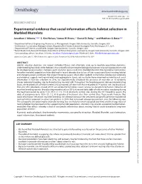 Experimental Evidence That Social Information Affects Habitat Selection in Marbled Murrelets Jonathon J