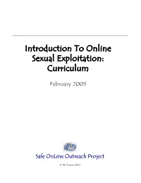 Introduction to Online Sexual Exploitation Curriculum 1 Safe Online Outreach Project Learning Objectives