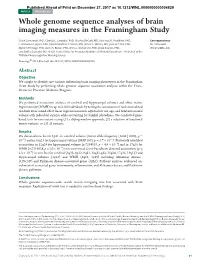 Whole Genome Sequence Analyses of Brain Imaging Measures in the Framingham Study