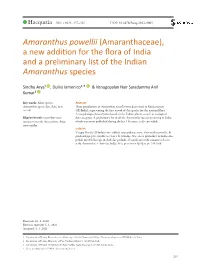 Amaranthus Powellii (Amaranthaceae), a New Addition for the Flora of India and a Preliminary List of the Indian Amaranthus Species