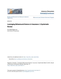 Leveraging Behavioural Science in Insurance: a Systematic Review