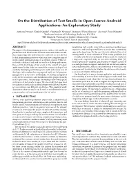 On the Distribution of Test Smells in Open Source Android Applications: an Exploratory Study