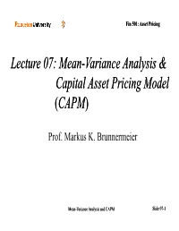 Lecture 07: Mean-Variance Analysis & Variance Analysis & Capital Asset