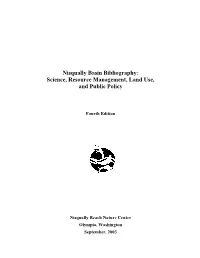 Nisqually Basin Bibliography: Science, Resource Management, Land Use, and Public Policy