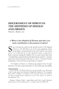 Discernment of Spirits in the Shepherd of Hermas and Origen Ramon L