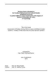 Doctoral Thesis Submitted to the Faculty of Behavioural and Cultural Studies Heidelberg University in Partial Fulfillment of Th