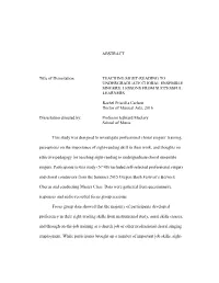 Teaching Sight-Reading to Undergraduate Choral Ensemble Singers: Lessons from Successful Learners